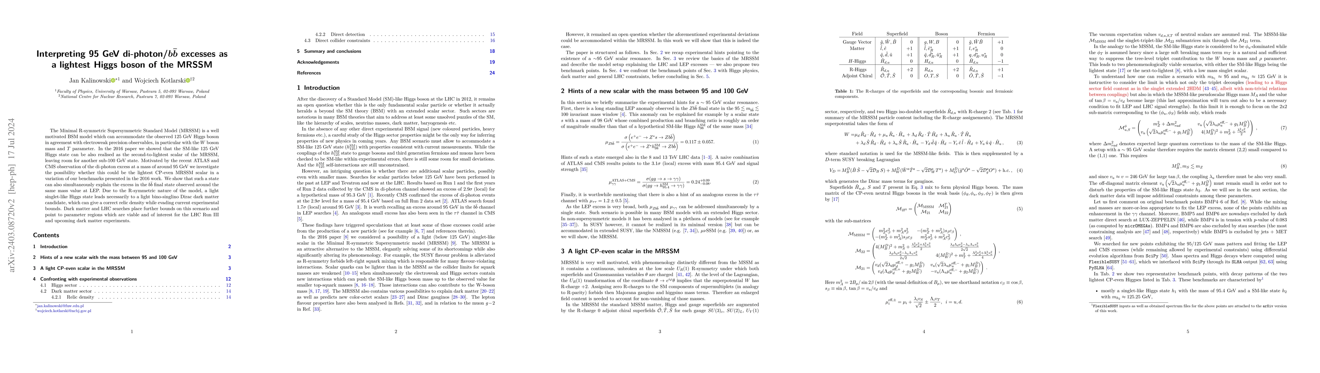 Thumbnail for Interpreting 95 GeV di-photon/$b\bar{b}$ excesses as a lightest Higgs
  boson of the MRSSM