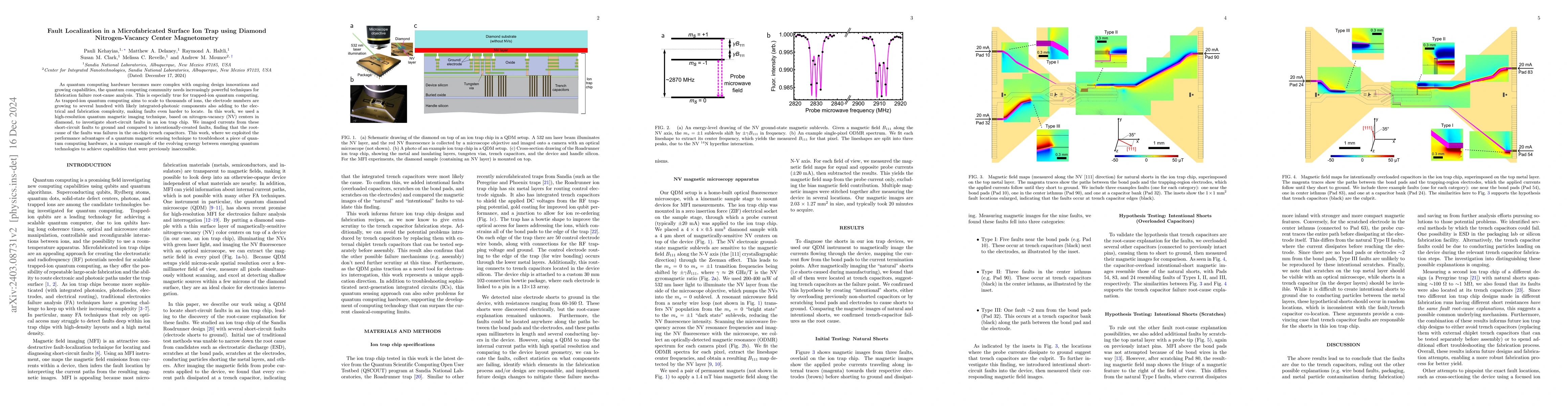 Thumbnail for Fault Localization in a Microfabricated Surface Ion Trap using Diamond
  Nitrogen-Vacancy Center Magnetometry