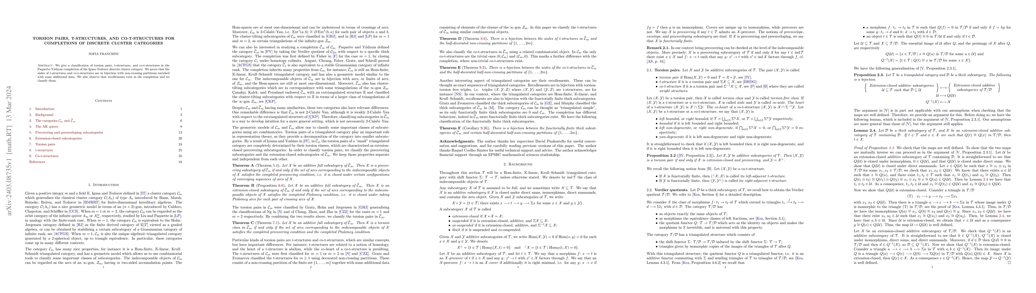 Thumbnail for Torsion pairs, t-structures, and co-t-structures for completions of
  discrete cluster categories