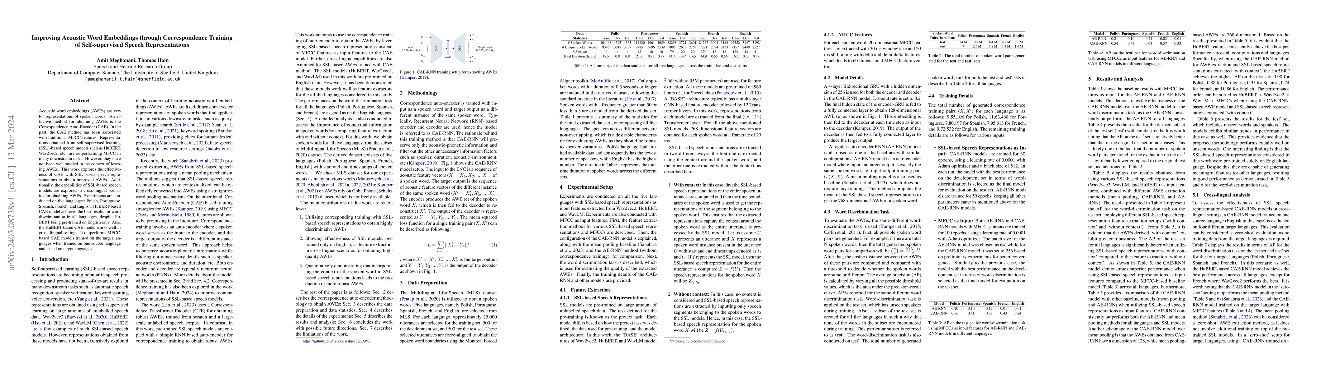 Thumbnail for Improving Acoustic Word Embeddings through Correspondence Training of
  Self-supervised Speech Representations