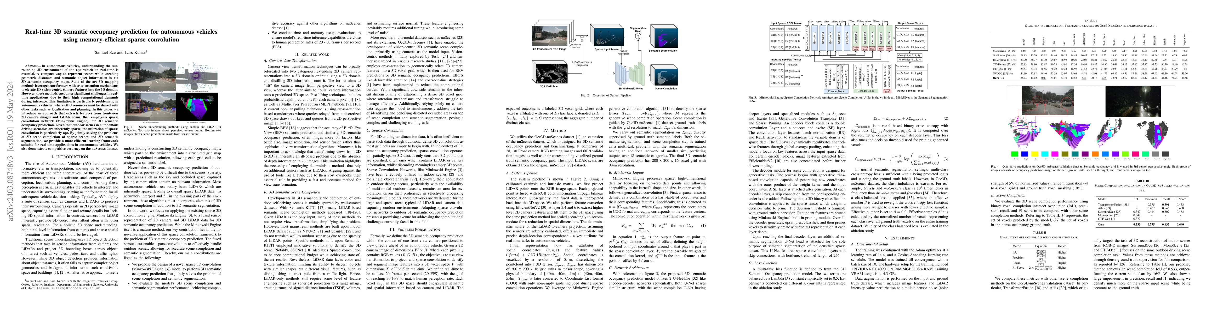 Thumbnail for Real-time 3D semantic occupancy prediction for autonomous vehicles using
  memory-efficient sparse convolution