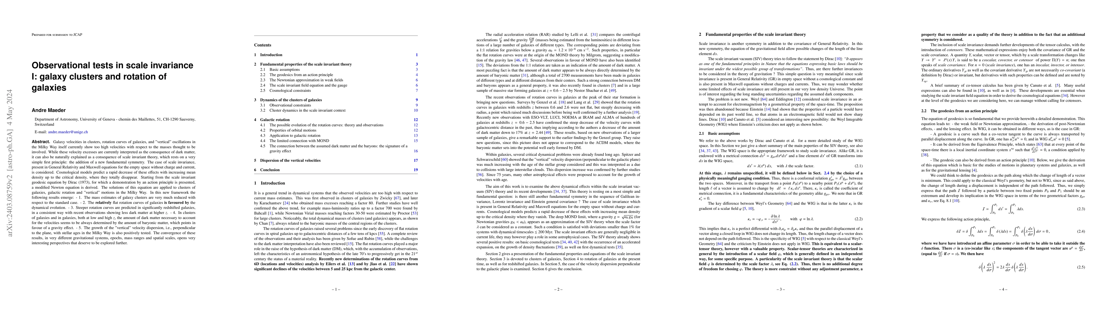 Thumbnail for Observational tests in scale invariance I: galaxy clusters and rotation
  of galaxies