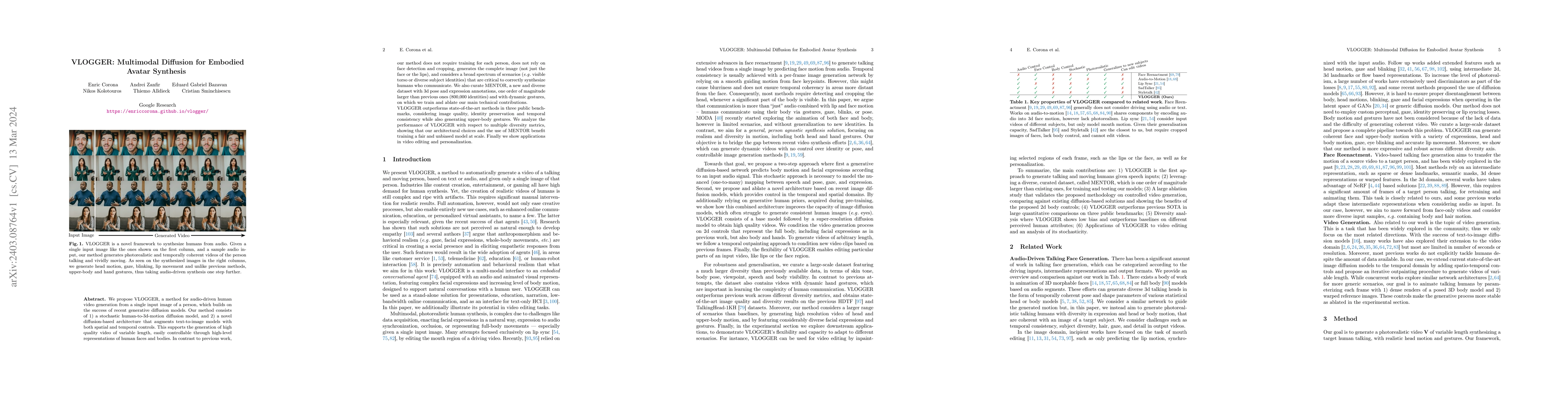 Thumbnail for VLOGGER: Multimodal Diffusion for Embodied Avatar Synthesis