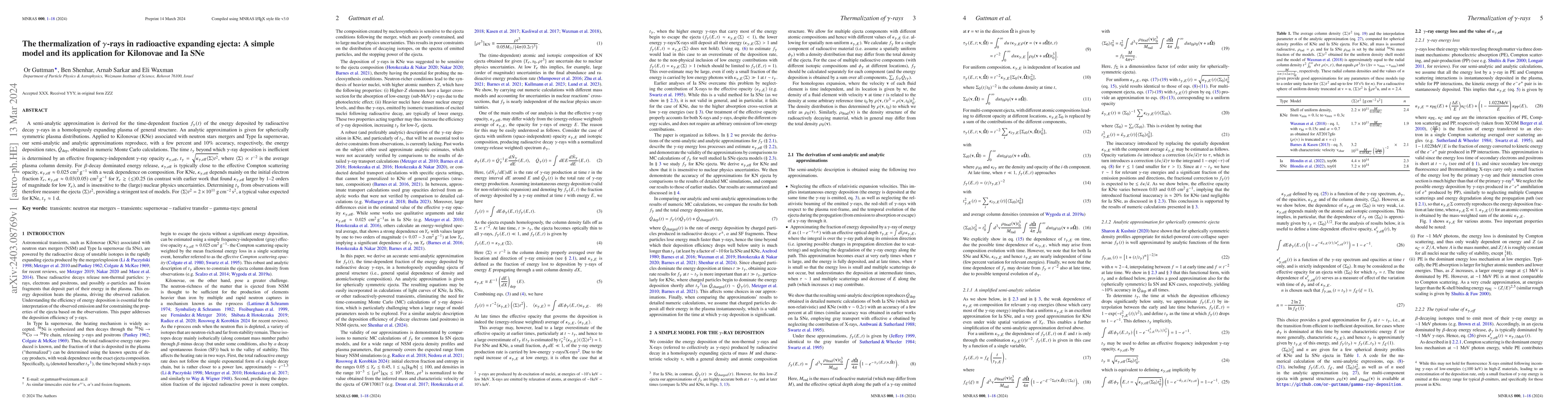 Thumbnail for The thermalization of $\gamma$-rays in radioactive expanding ejecta: A
  simple model and its application for Kilonovae and Ia SNe