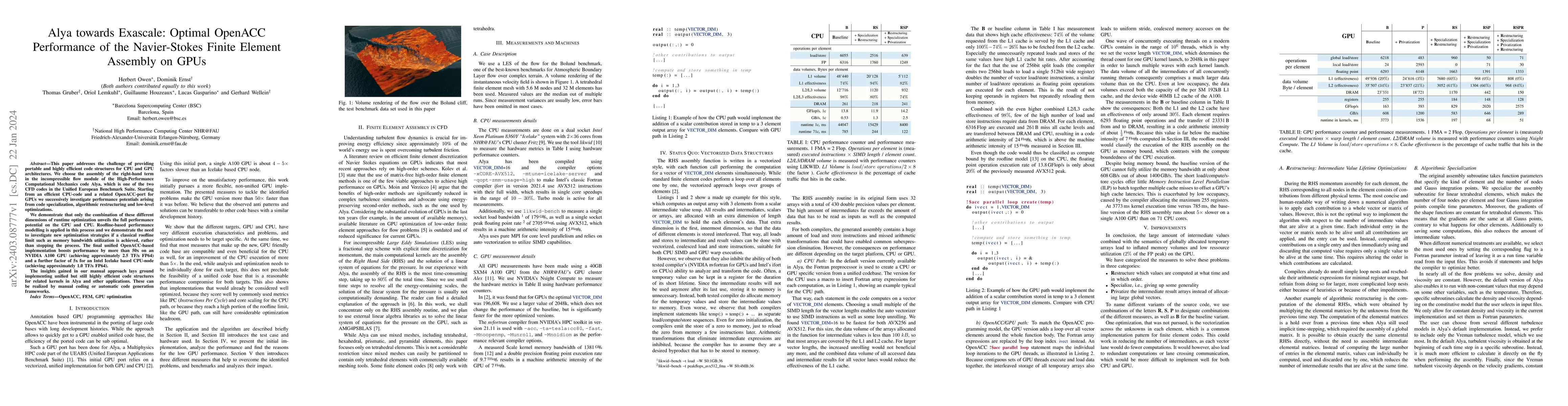 Thumbnail for Alya towards Exascale: Optimal OpenACC Performance of the Navier-Stokes
  Finite Element Assembly on GPUs