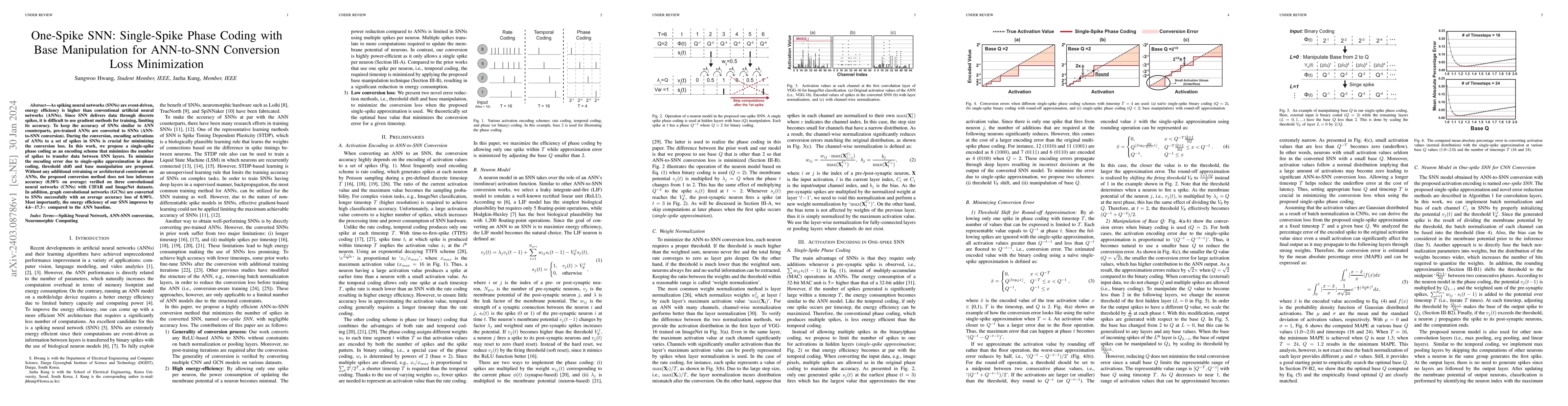 Thumbnail for One-Spike SNN: Single-Spike Phase Coding with Base Manipulation for
  ANN-to-SNN Conversion Loss Minimization