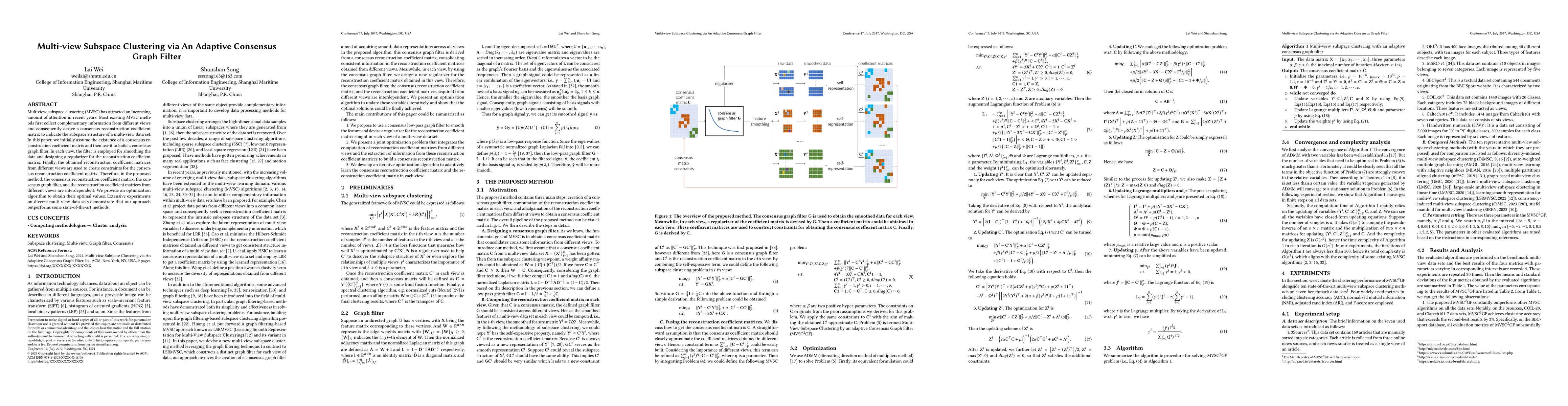 Thumbnail for Multi-view Subspace Clustering via An Adaptive Consensus Graph Filter