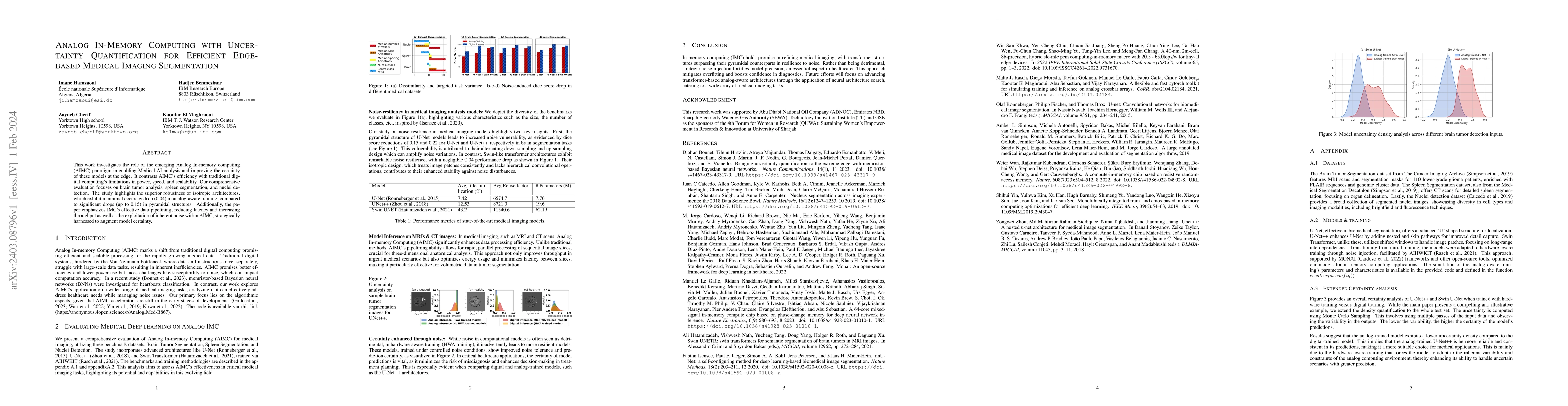 Thumbnail for Analog In-Memory Computing with Uncertainty Quantification for Efficient
  Edge-based Medical Imaging Segmentation