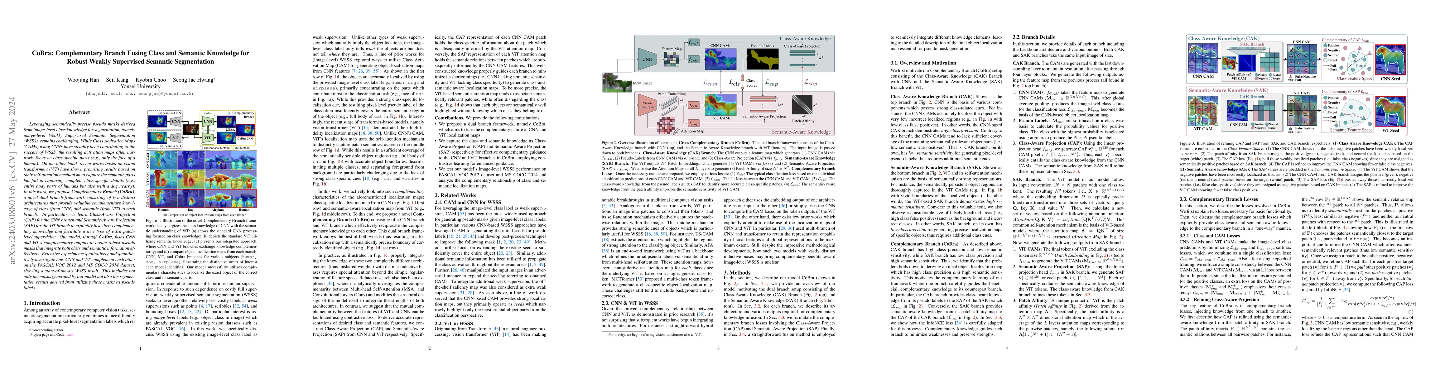 Thumbnail for CoBra: Complementary Branch Fusing Class and Semantic Knowledge for
  Robust Weakly Supervised Semantic Segmentation