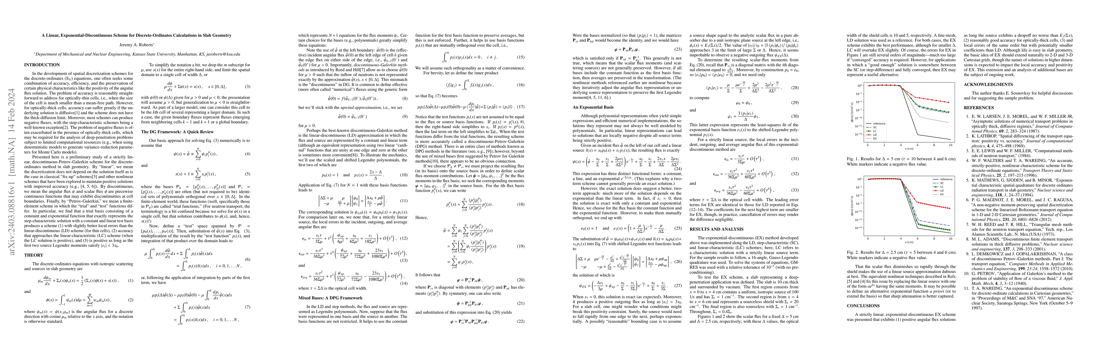 Thumbnail for A Linear, Exponential-Discontinuous Scheme for Discrete-Ordinates
  Calculations in Slab Geometry