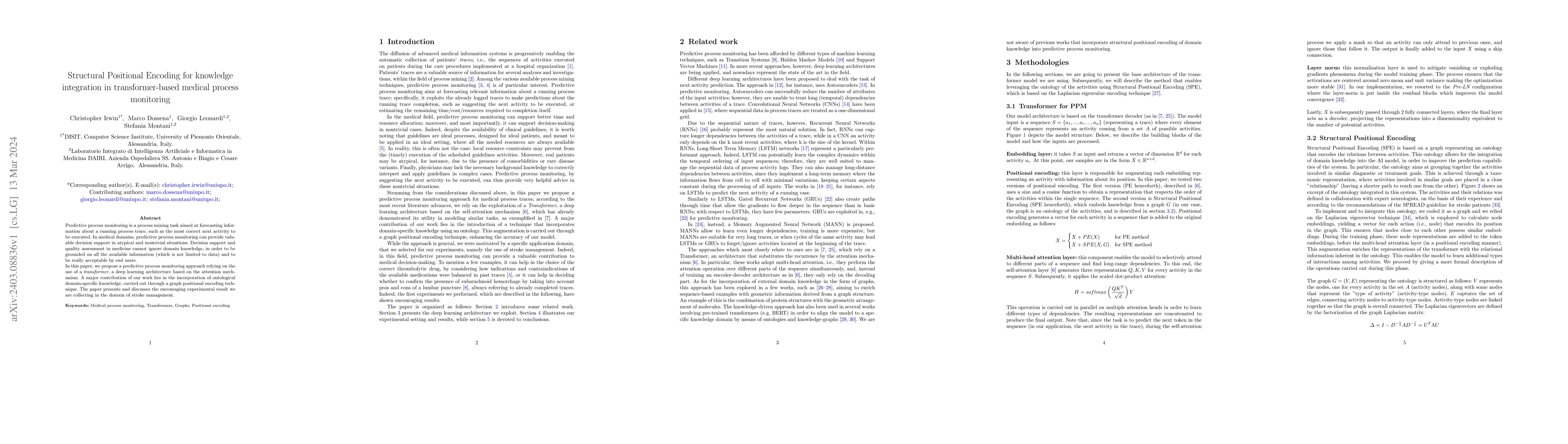 Thumbnail for Structural Positional Encoding for knowledge integration in
  transformer-based medical process monitoring