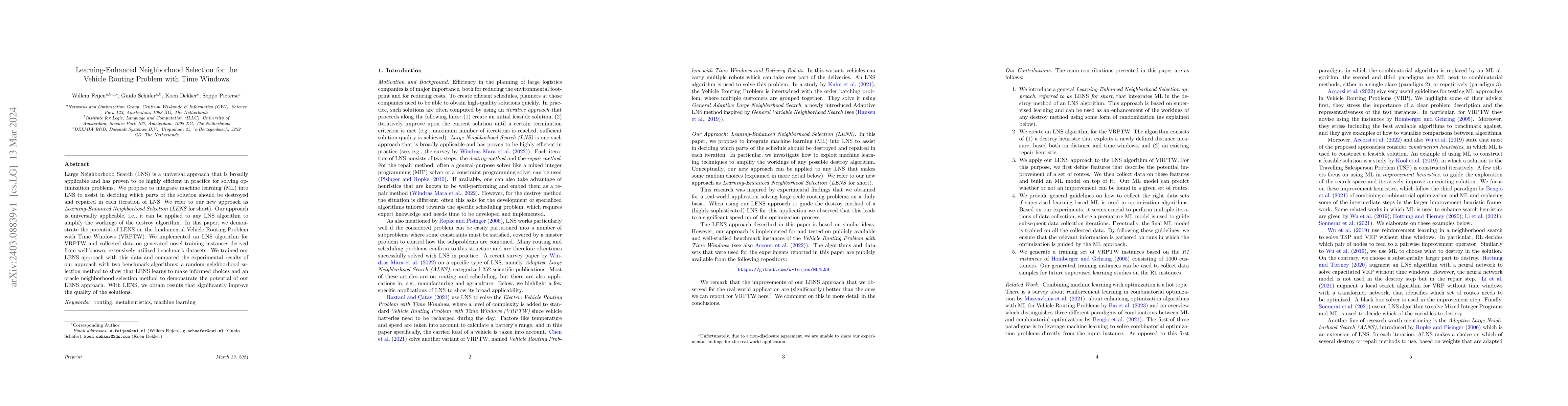 Thumbnail for Learning-Enhanced Neighborhood Selection for the Vehicle Routing Problem
  with Time Windows