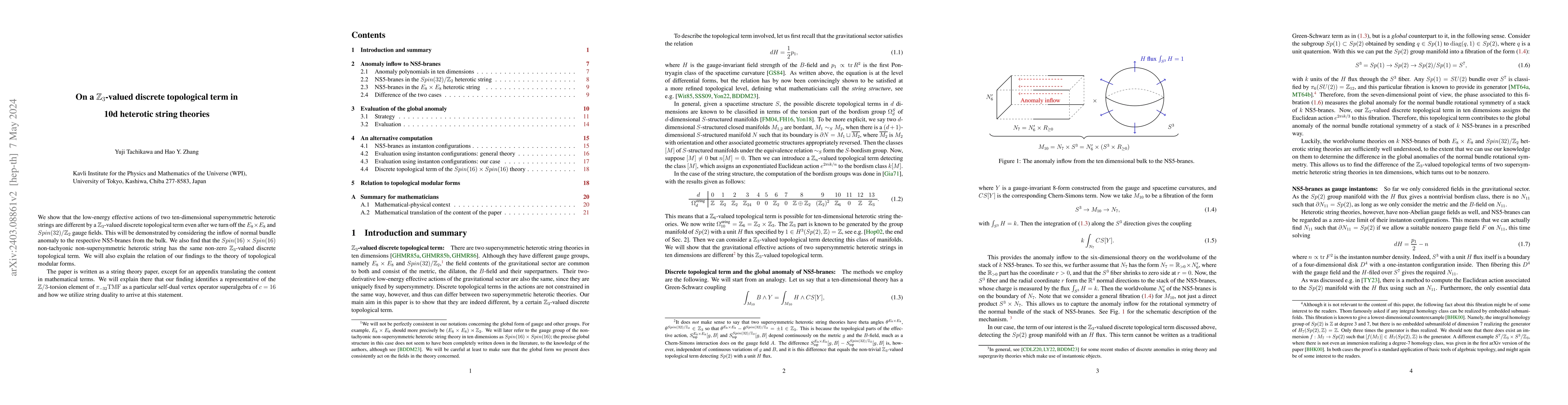 Thumbnail for On a $\mathbb{Z}_3$-valued discrete topological term in 10d heterotic
  string theories