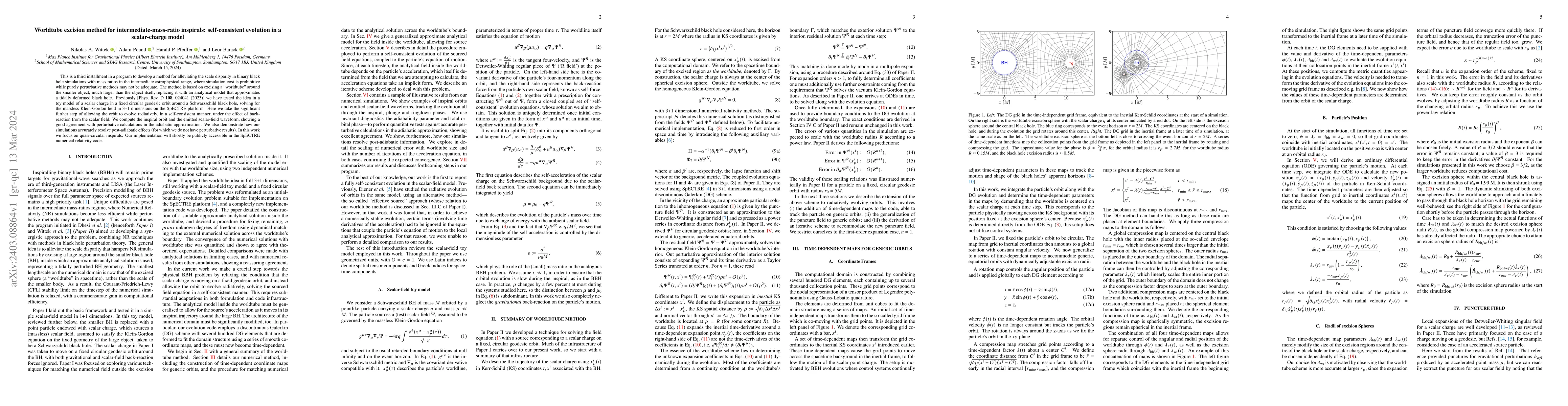 Thumbnail for Worldtube excision method for intermediate-mass-ratio inspirals:
  self-consistent evolution in a scalar-charge model