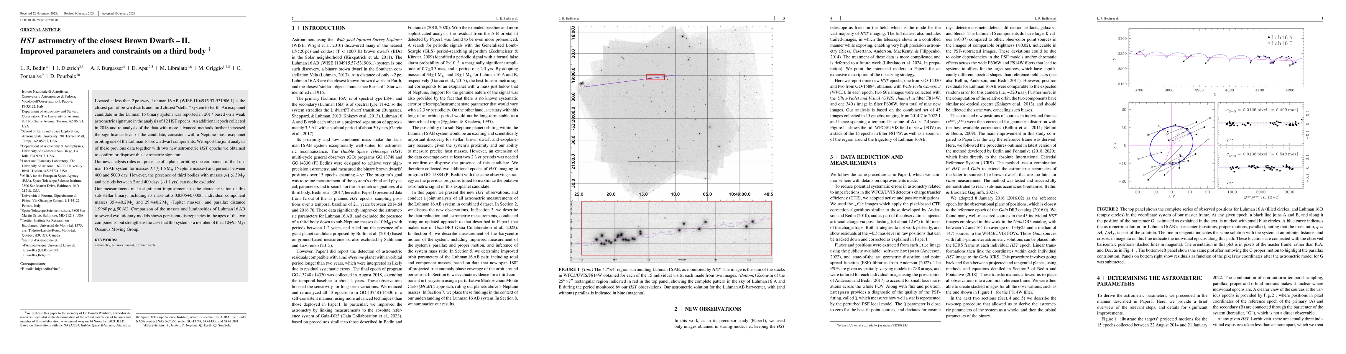 Thumbnail for HST astrometry of the closest Brown Dwarfs -- II. Improved parameters
  and constraints on a third body