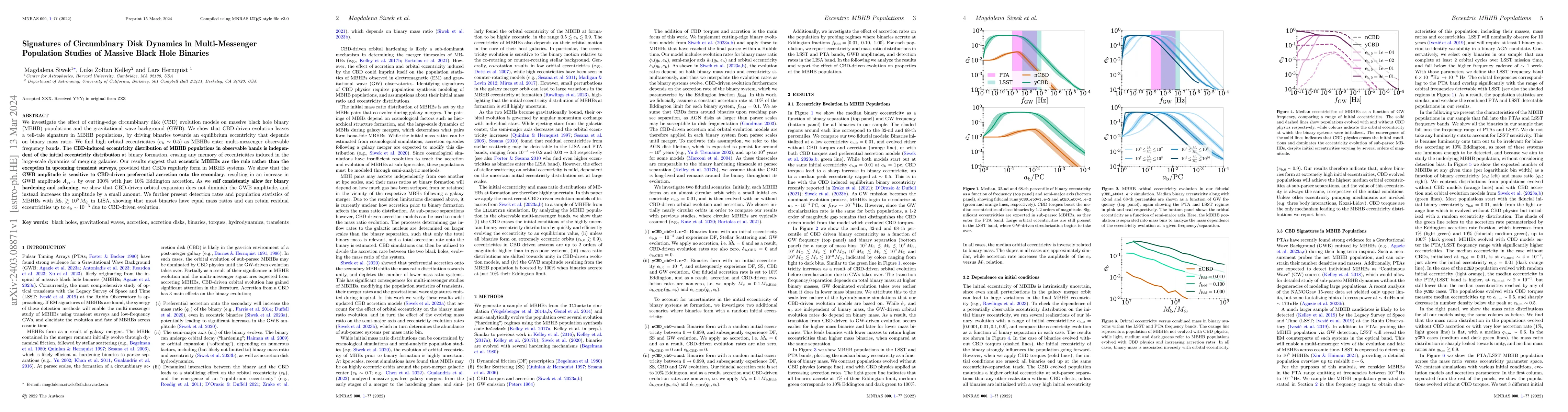Thumbnail for Signatures of Circumbinary Disk Dynamics in Multi-Messenger Population
  Studies of Massive Black Hole Binaries