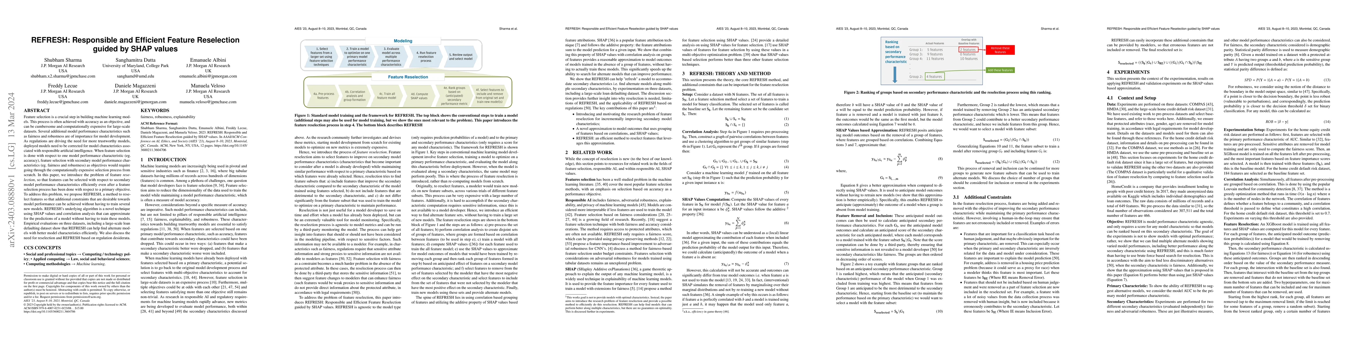 Thumbnail for REFRESH: Responsible and Efficient Feature Reselection Guided by SHAP
  Values
