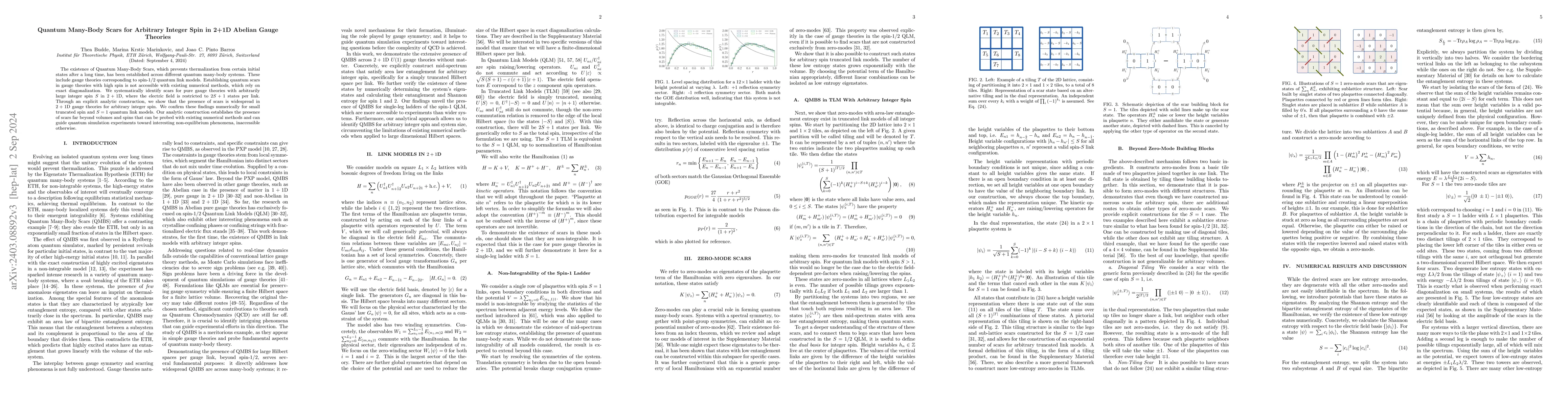Thumbnail for Quantum Many-Body Scars for Arbitrary Integer Spin in $2+1$D Abelian
  Gauge Theories