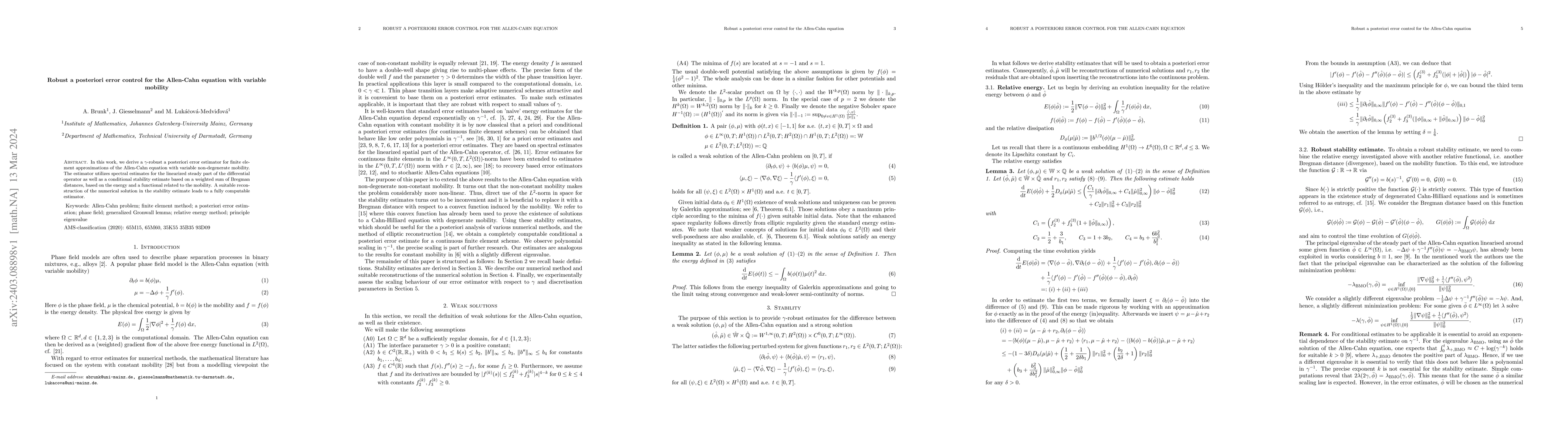 Thumbnail for Robust a posteriori error control for the Allen-Cahn equation with
  variable mobility