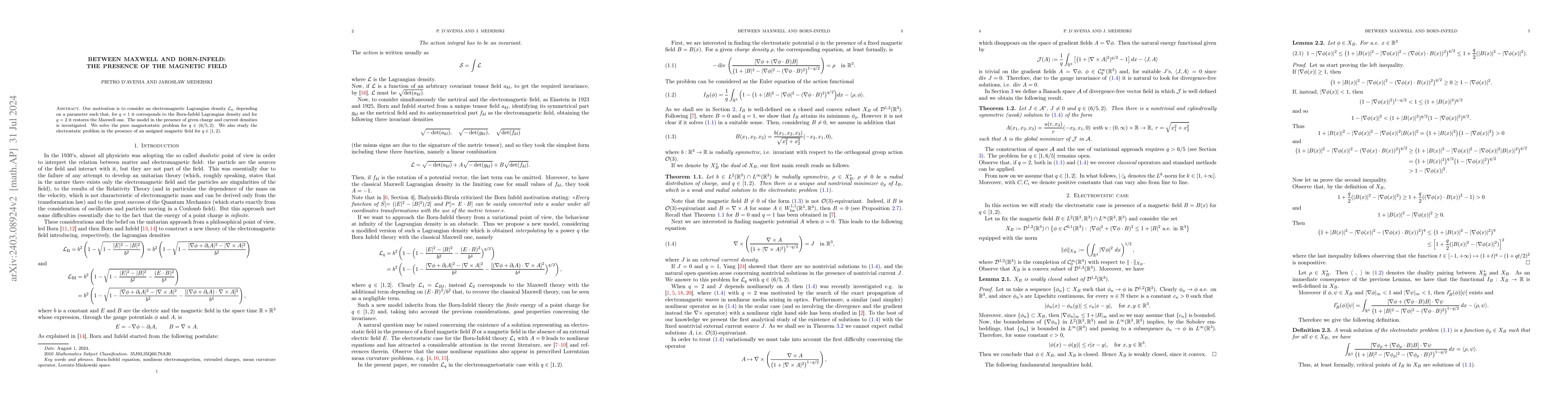 Thumbnail for Between Maxwell and Born-Infeld: the presence of the magnetic field