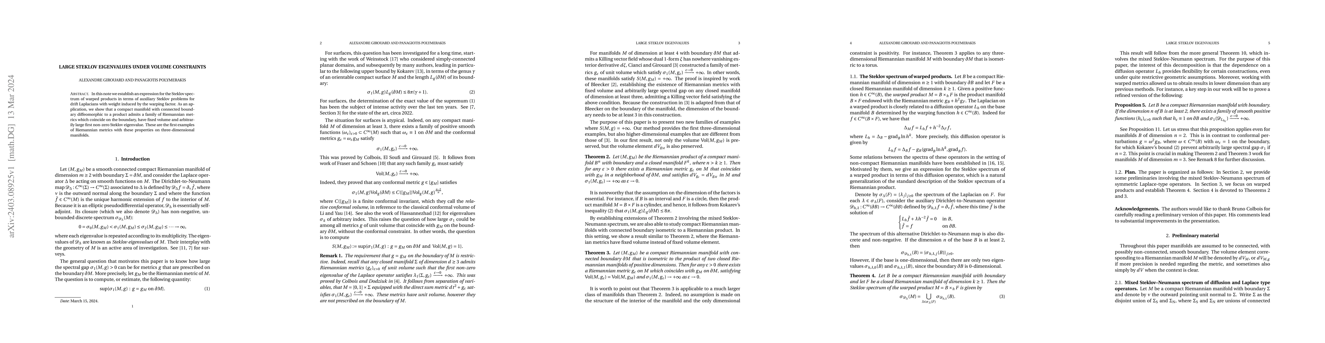 Thumbnail for Large Steklov eigenvalues under volume constraints