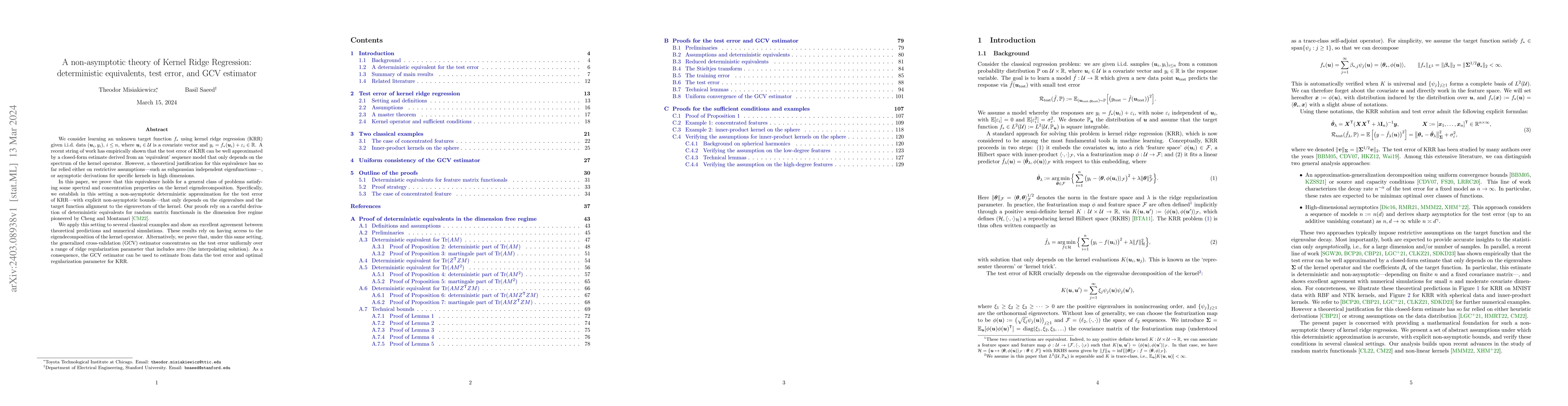Thumbnail for A non-asymptotic theory of Kernel Ridge Regression: deterministic
  equivalents, test error, and GCV estimator