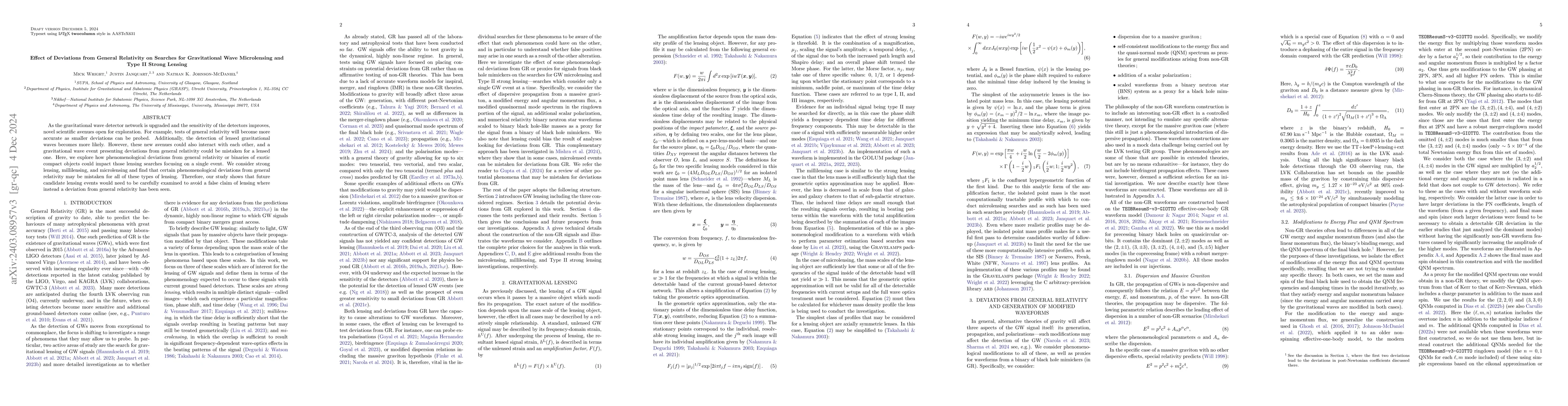 Thumbnail for Effect of Deviations from General Relativity on Searches for
  Gravitational Wave Microlensing and Type II Strong Lensing