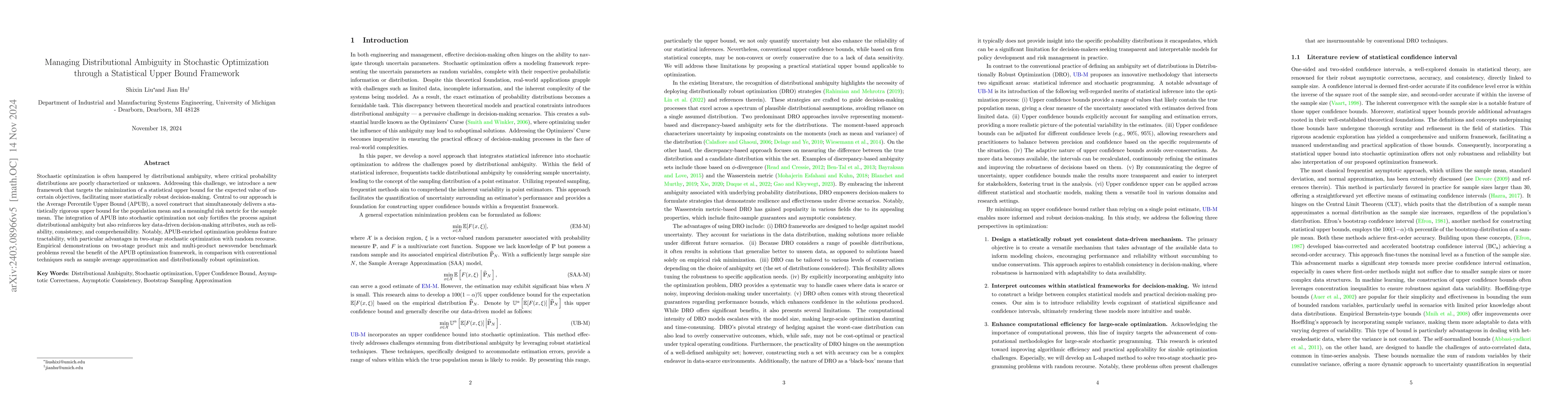 Thumbnail for Managing Distributional Ambiguity in Stochastic Optimization through a
  Statistical Upper Bound Framework