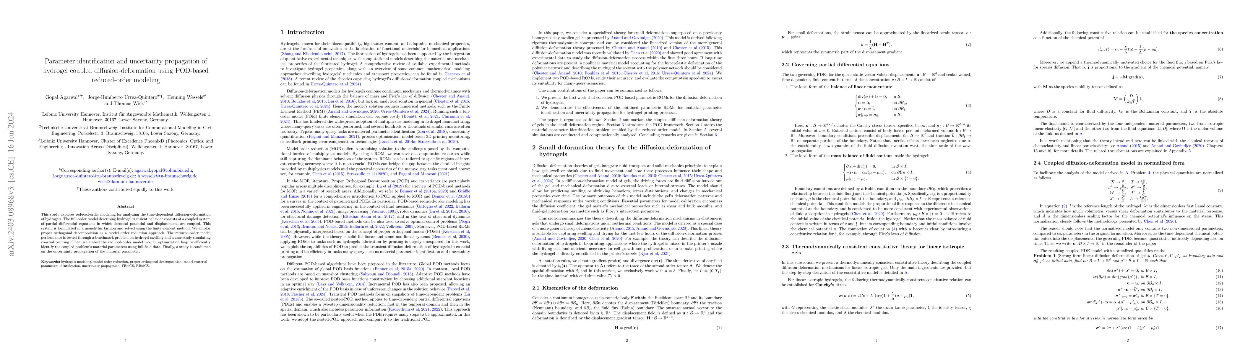 Thumbnail for Parameter identification and uncertainty propagation of hydrogel coupled
  diffusion-deformation using POD-based reduced-order modeling