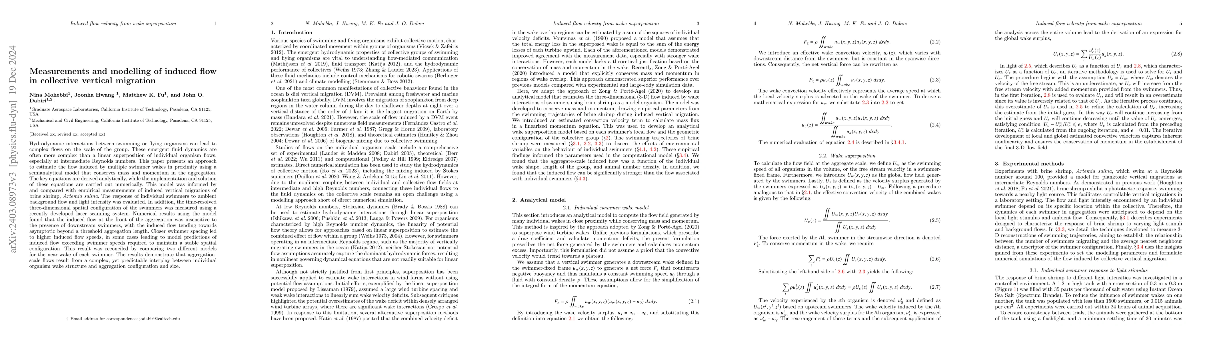 Thumbnail for Measurements and modeling of induced flow in collective vertical
  migration