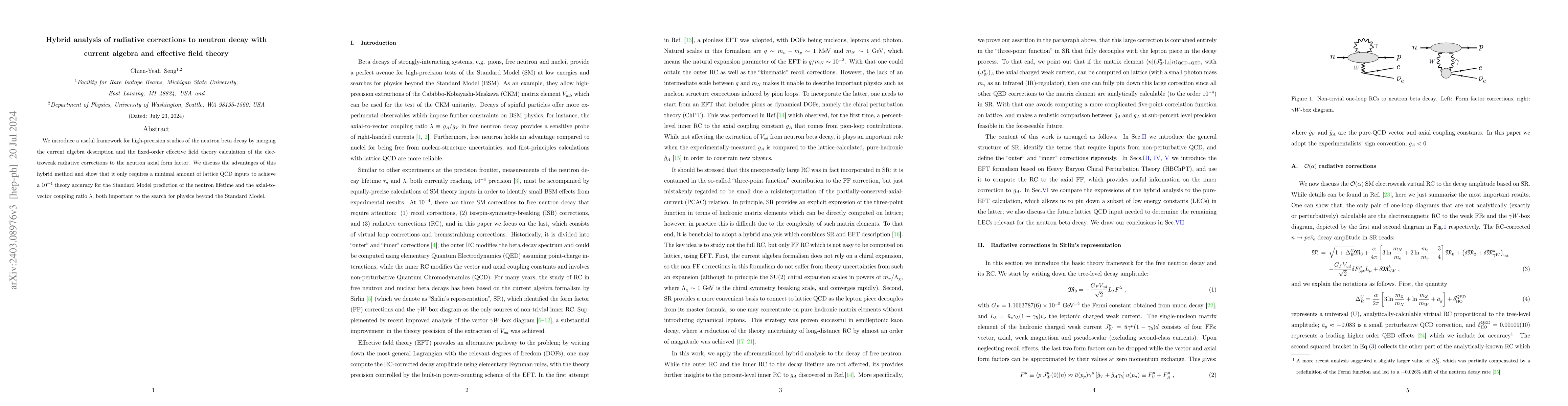 Thumbnail for Hybrid analysis of radiative corrections to neutron decay with current
  algebra and effective field theory