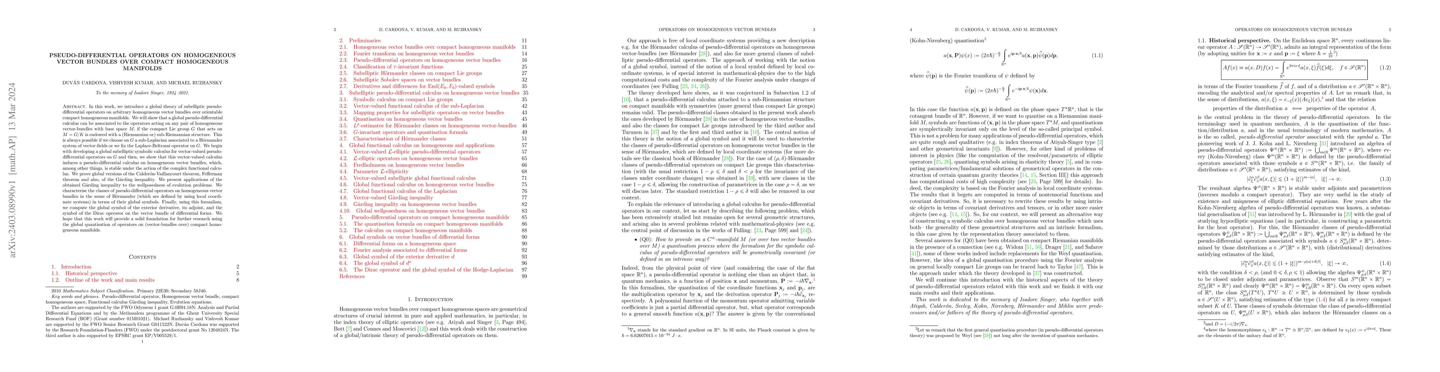 Thumbnail for Pseudo-differential operators on Homogeneous vector bundles over compact
  homogeneous manifolds