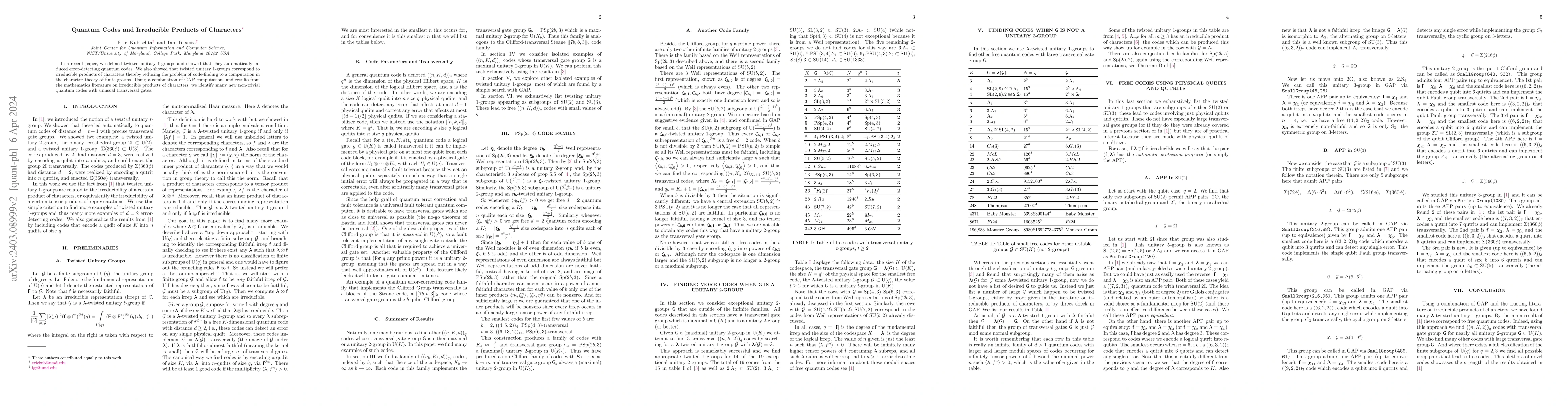 Thumbnail for Quantum Codes and Irreducible Products of Characters