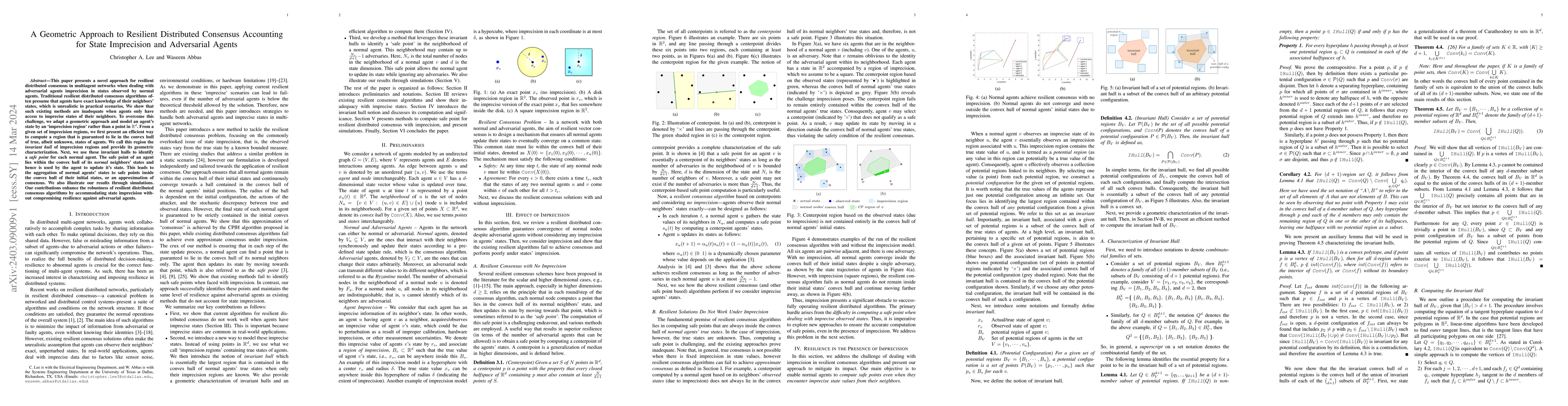 Thumbnail for A Geometric Approach to Resilient Distributed Consensus Accounting for
  State Imprecision and Adversarial Agents