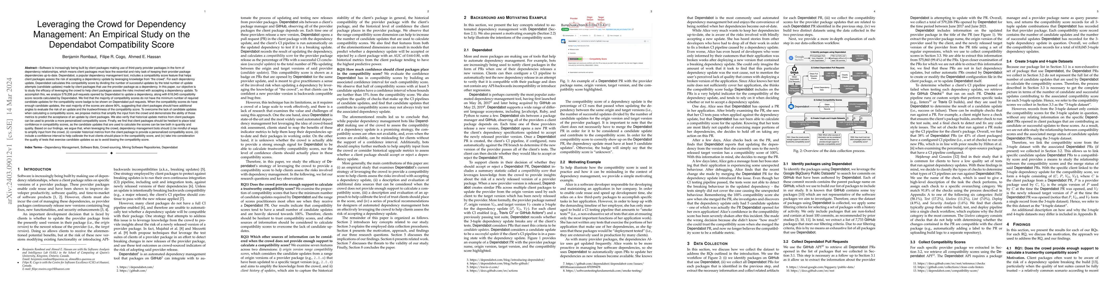 Thumbnail for Leveraging the Crowd for Dependency Management: An Empirical Study on
  the Dependabot Compatibility Score
