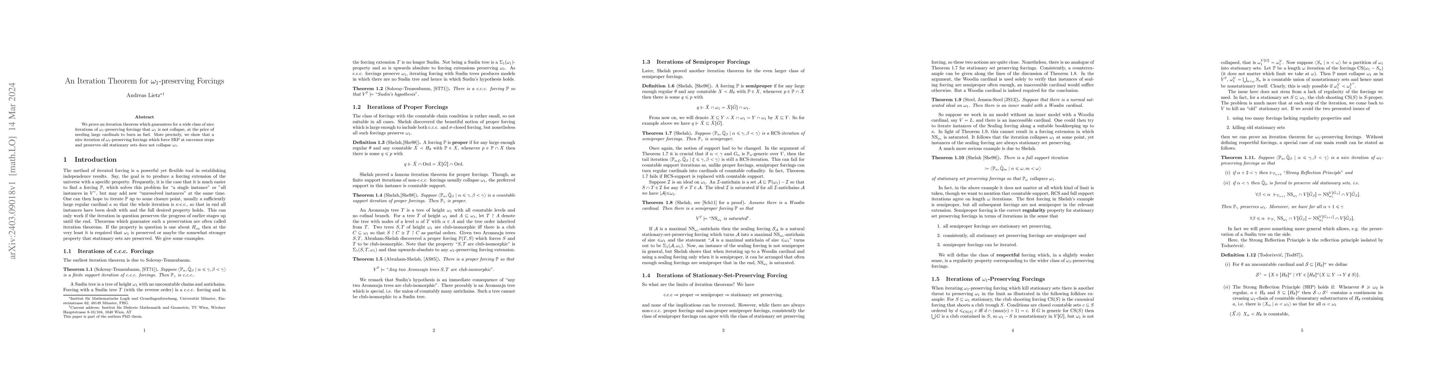 Thumbnail for An Iteration Theorem for $\omega_1$-preserving Forcings