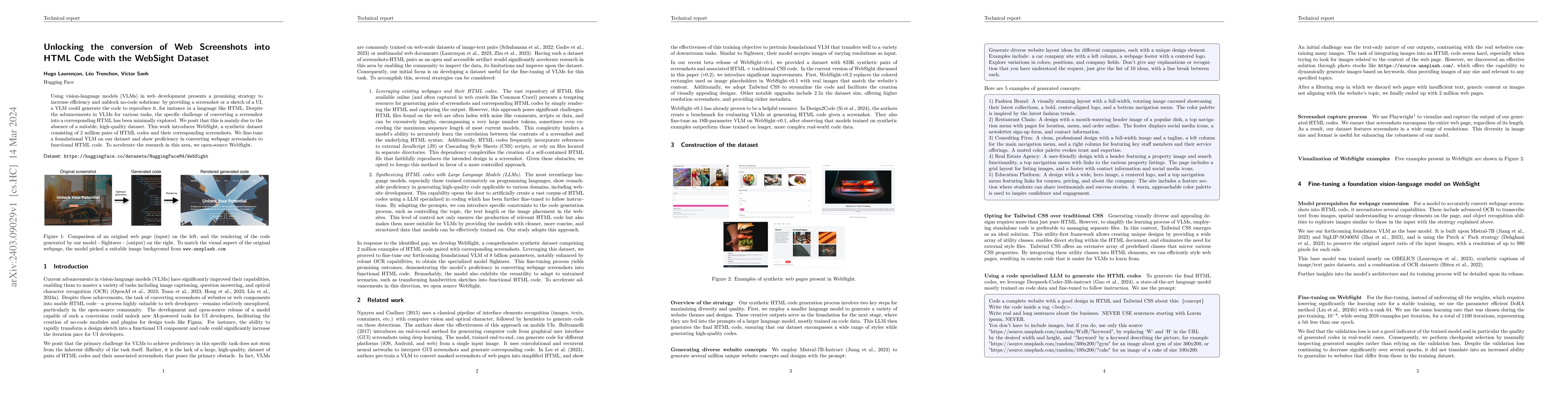 Thumbnail for Unlocking the conversion of Web Screenshots into HTML Code with the
  WebSight Dataset