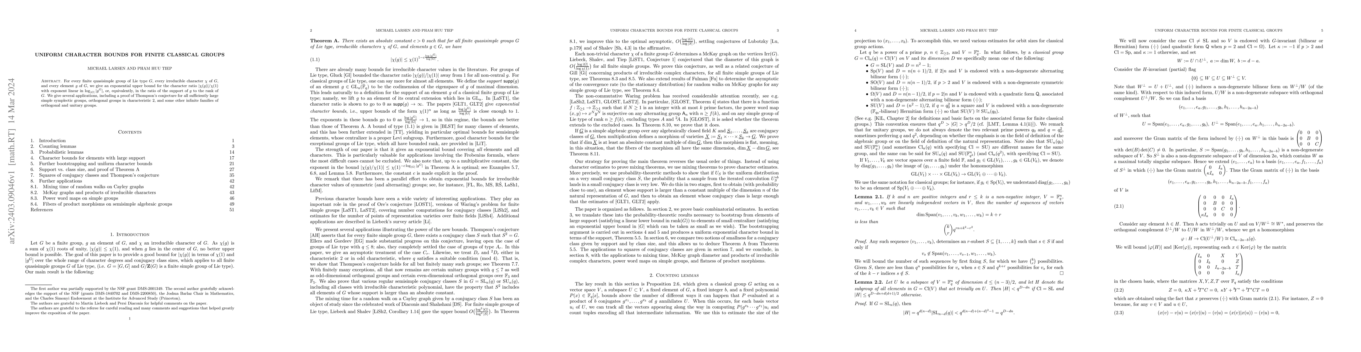 Thumbnail for Uniform Character Bounds for Finite Classical Groups
