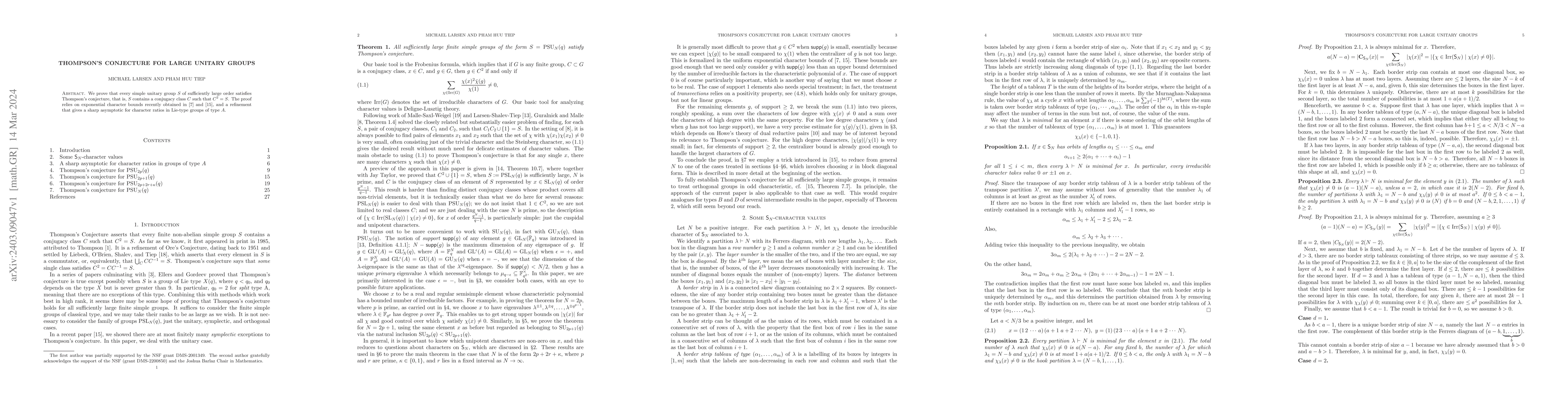Thumbnail for Thompson's Conjecture for Large Unitary Groups