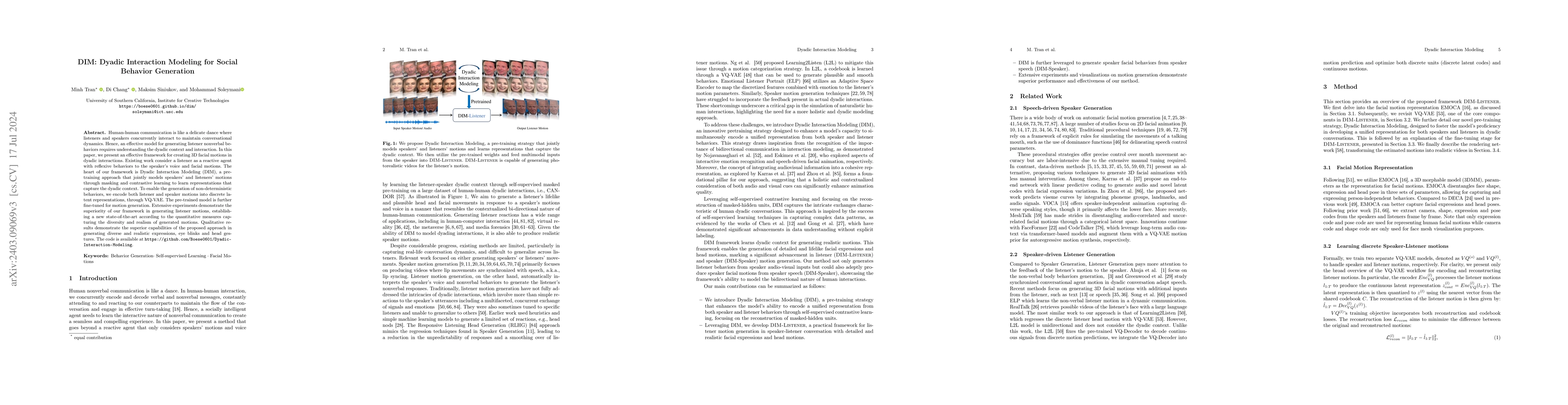 Thumbnail for Dyadic Interaction Modeling for Social Behavior Generation