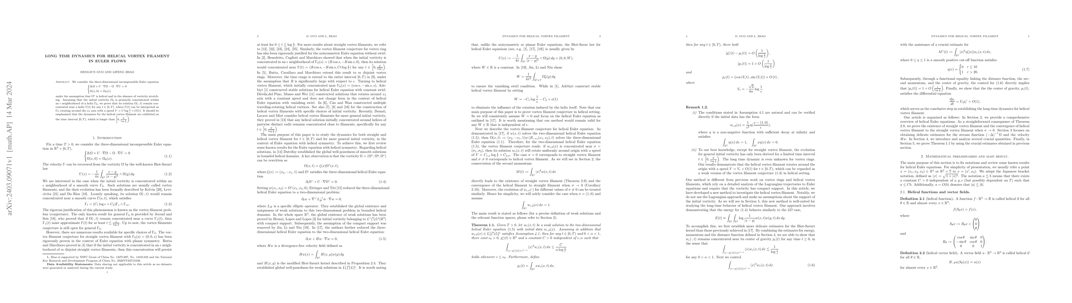 Thumbnail for Long time dynamics for helical vortex filament in Euler flows