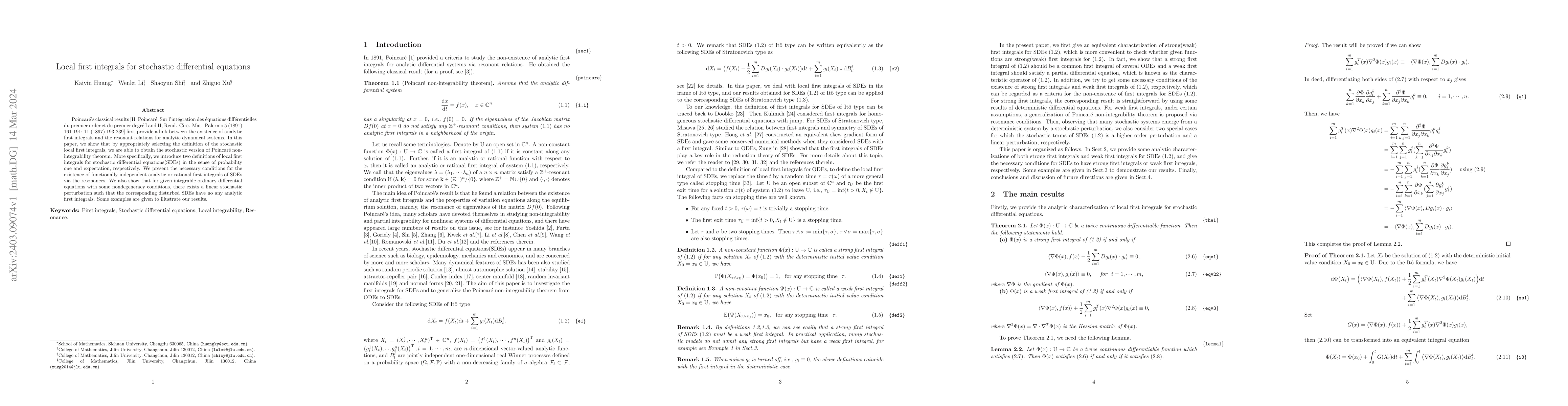 Thumbnail for Local first integrals for stochastic differential equations