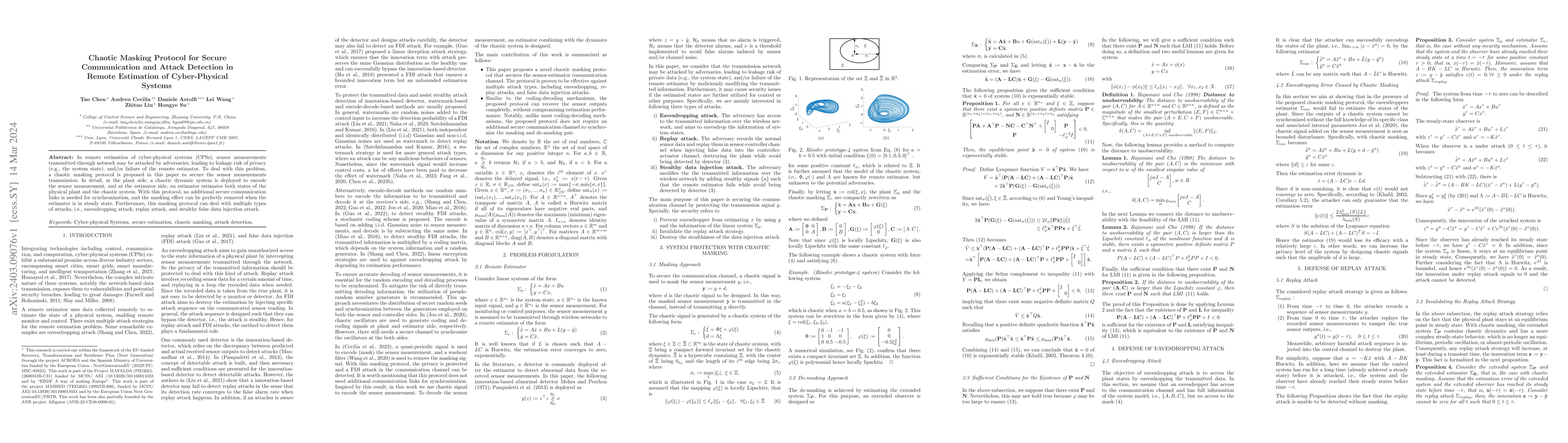 Thumbnail for Chaotic Masking Protocol for Secure Communication and Attack Detection
  in Remote Estimation of Cyber-Physical Systems