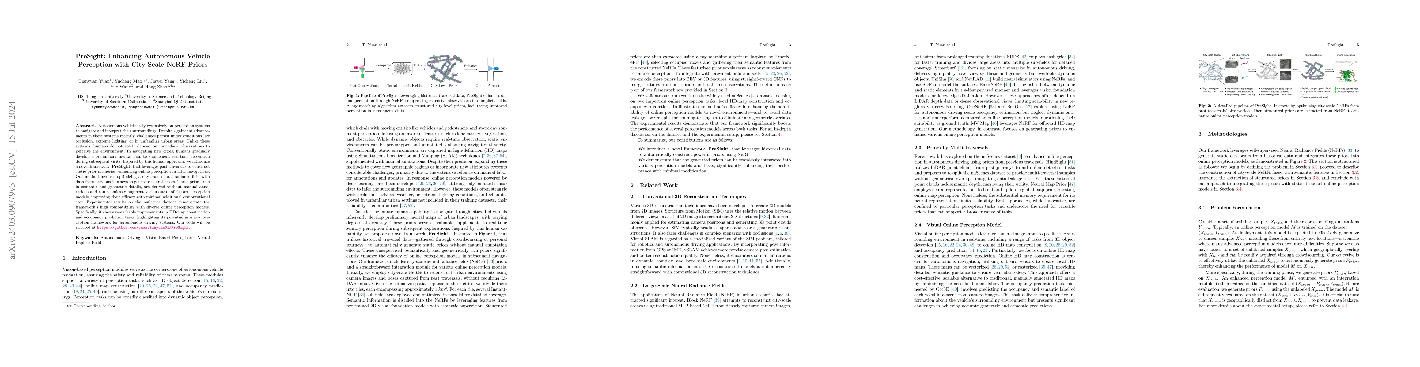 Thumbnail for PreSight: Enhancing Autonomous Vehicle Perception with City-Scale NeRF
  Priors