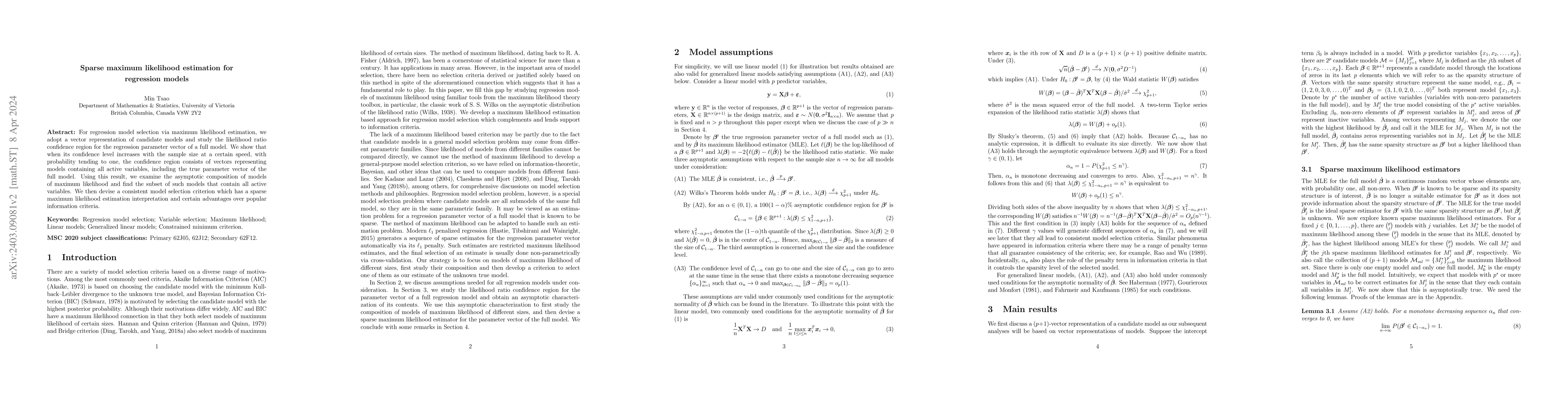 Thumbnail for Sparse maximum likelihood estimation for regression models