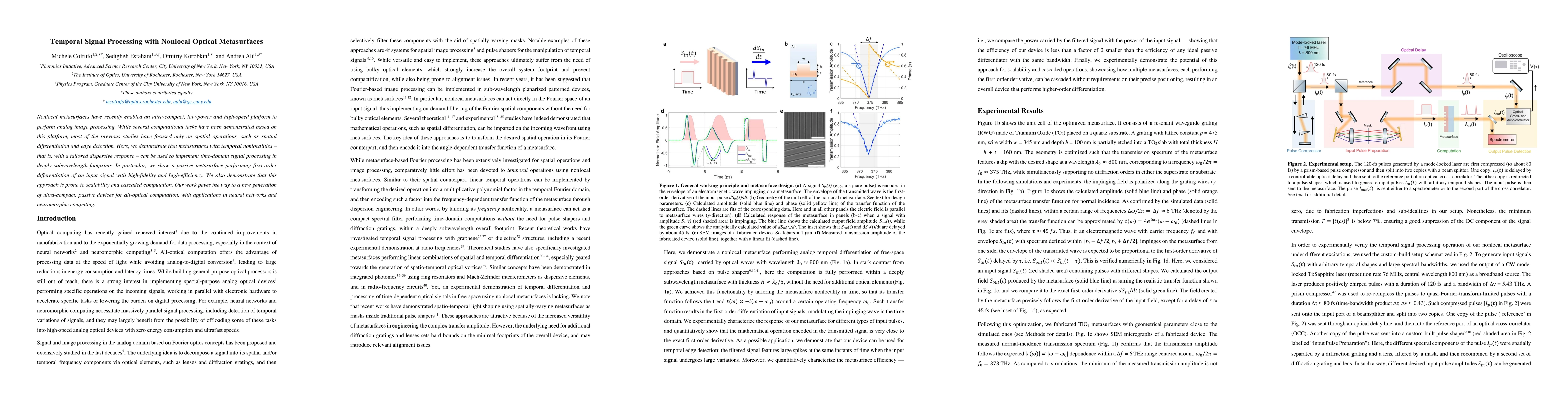 Thumbnail for Temporal Signal Processing with Nonlocal Optical Metasurfaces