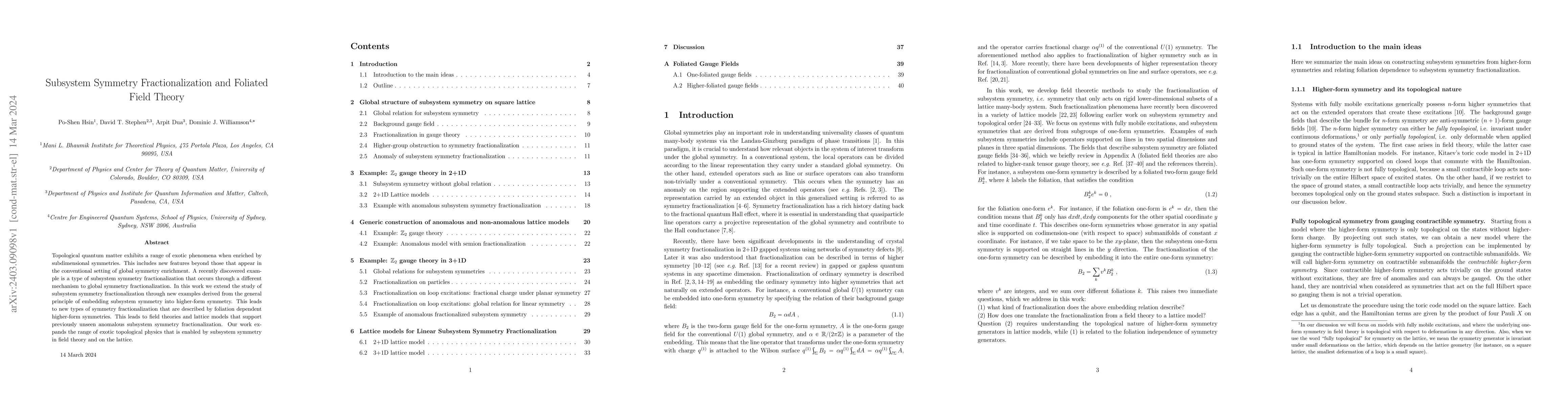 Thumbnail for Subsystem Symmetry Fractionalization and Foliated Field Theory