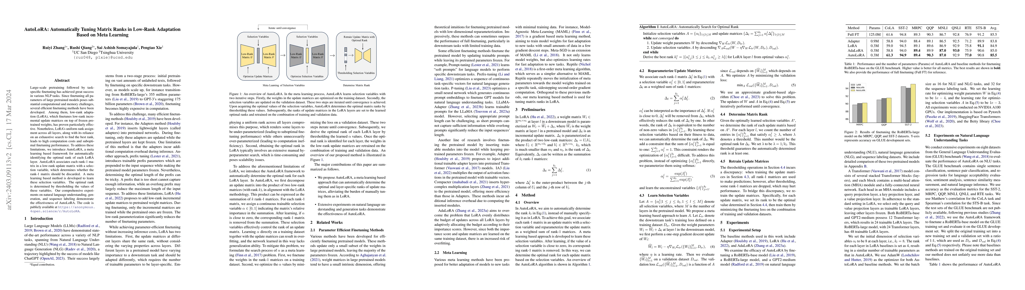 Thumbnail for AutoLoRA: Automatically Tuning Matrix Ranks in Low-Rank Adaptation Based
  on Meta Learning