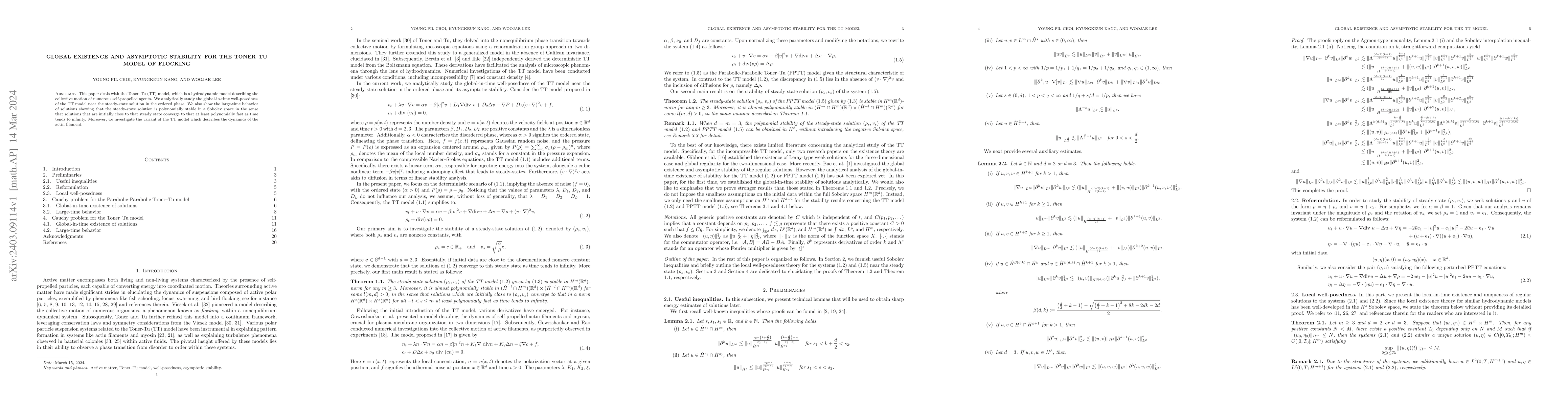 Thumbnail for Global existence and asymptotic stability for the Toner-Tu model of
  flocking