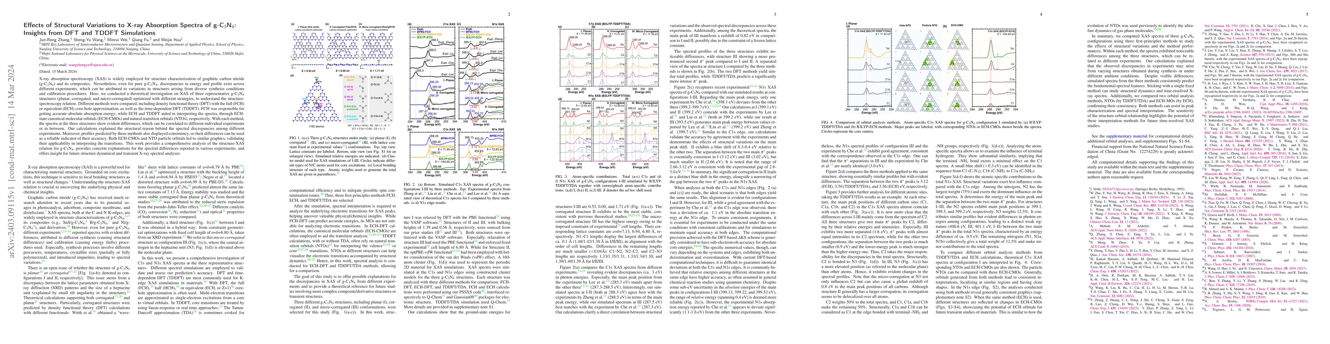 Thumbnail for Effects of Structural Variations to X-ray Absorption Spectra of
  g-C$_3$N$_4$: Insights from DFT and TDDFT Simulations